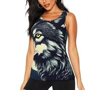 Wolf Night Moon Print Women's Sleeveless Tank Tops Yoga Workout Shirts Loose Fit Running, Black, L