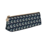 Wolf Night Moon Printing Triangular Leather Pencil Case with Zipper Pen Pouchfor Boys Girls Pupil for Work and School