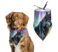 Wolf Northern Light Moon Printed Dog Bandanas Adjustable Triangle Pet Scarf Washable Puppy Bibs Kerchief