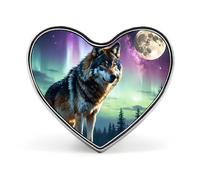 Wolf Northern Light Moon Printed Heart Brooches Colorful Fashion Pins Badge for Backpacks Shirts Scarf