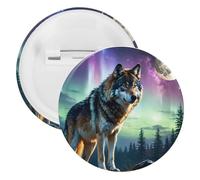 Wolf Northern Light Moon Round Tinplate Brooches Colorful Fashion Button Pins Badge for Backpacks Shirts Scarf