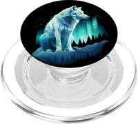 Wolf Northern Lights Alaska Arctic Up North White Wolf Lover PopSockets PopGrip for MagSafe