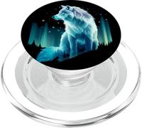 Wolf Northern Lights Alaska Up North White Wolf Lover PopSockets PopGrip for MagSafe