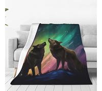 Wolf Northern Lights Decor Throw Blanket - Super Warm Soft Plush Lightweight Fleece Flannel Bedding Blanket for Kids Adults Men Women - 80"X60"