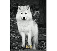 WOLF: Notebook with animals on cover / 120 Pages / B&W Edition / Wide Ruled Line Papier / 8.27” X 11.69” (210x297mm / A4). Perfect For Kids and adult!