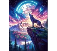Wolf on A Mountain Under The Northern Lights 300 Piece Pack DIY Jigsaw Puzzle Wildlife Pet Collectors Cognitive Development Educational Decorative Puzzle Gifts for Adults Rigid Cardboard 300 PCS