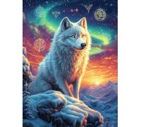 Wolf on A Rocky Cliff at Sunset 300 Piece Jigsaw Puzzle for Adults Wildlife Plant Evening Wine Companion Relaxing Hobby Interlocking Pieces for Wine 300 PCS