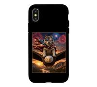 Wolf on Bald Eagle American Flag Glasses USA Wildlife Case for iPhone X/XS