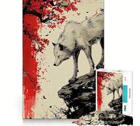 Wolf on Cliff with Red Foliage Jigsaw Puzzles 1000 Mind Skill Play Premium Laser Cut Quality Quiet Time Mind Exercise at Home (50x75cm)