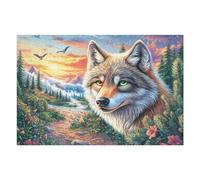 Wolf on Floral Path at Sunset 1000 Piece Jigsaw Puzzle for Adults Jigsaw Essential Parent Activity Family Game Vibrant Fun Ideal 1000 PCS