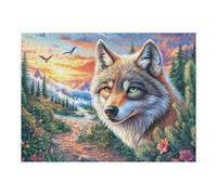 Wolf on Floral Path at Sunset 500 Piece Jigsaw Puzzle for Adults Sick Day Activity Gentle Distraction No Dust Pieces Great Gift for Get Well Soon 500 PCS