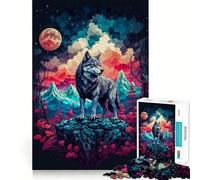 Wolf On Full Mooo Adults 1000 Pieces Puzzle Mental Focus Game Premium Laser Cut Quality Family Fun Night Activity (38x52cm)