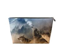 Wolf on Mountain Prints PVC Leather Travel Toiletry Bag with Gold Zippers, Waterproof Cosmetic Organiser for Makeup, Toiletries & Essentials