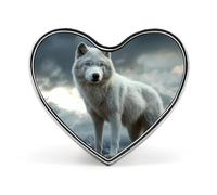 Wolf on Mountain Top Heart-shaped Brooch Pins Metal Badge Lapel Pin Jacket Hat Bag Accessories
