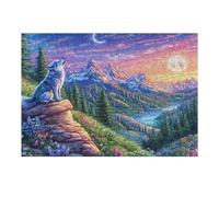 Wolf on Rock with Mountain And Flowers 300 Pcs Jigsaw Puzzle Bundle Family Puzzle Lovers Fun Family Game Mindful Activity Spring Durable Cardboard 300 PCS