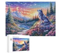 Wolf on Rock with Snowy Mountains And Stars 300 Piece Jigsaw Puzzle for Teens 14+ Indoor Skill Practice Logical Development Gift for Education 300 PCS