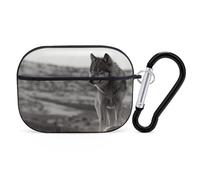 Wolf On The Grass Airpod Pro Case AirPods 2 Case for Women Hard Shell Protective Cover with Carabiner Keychain Compatible with AirPods Case 2nd 1st Generation, Front LED Visible Black