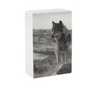 Wolf On The Grass Cigarette Case 85mm King Size, Crushproof Plastic Cigarette Box Holder for Men Women Cigar Protective Cover Waterproof Cigarettes Holder 20 Capacity