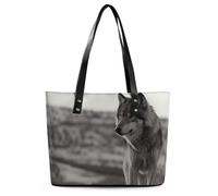 Wolf On The Grass Leather Tote Bag for Women Work Shoulder Purses with Zipper Waterproof Large Computer Shoulder Bag Fashion Ladies Shoulder Handbag Reusable Shopping Bags