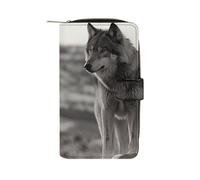 Wolf On The Grass Leather Wallets for Women with 12 Card Slots Zip Credit Card Holder Long Clutch with Coin Purse Id Window Travel Cash Wallet