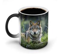 Wolf On The Grass Morphing Mug Personalized Ceramic Magic Mug Heat Sensitive Clue Mugs Novelty Coffee Cup Modern Ceramic Cup Custom Funny Mugs for Friends Office Coworker