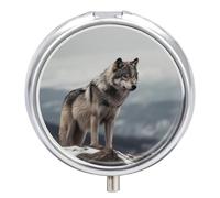 Wolf on The Mountain Pill Box 3-Compartment Travel Pill Organizer Portable Round Medicine Case with Mirror Design for Vitamins, Jewelry & Essentials Durable Pocket Pillbox for Purse, Camping
