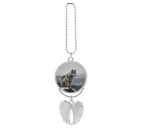 Wolf on The Mountain Rear View Mirror Hanging Accessories Car Hanging Ornament Cute Car Accessories for Men Women Cars Mirror Decor Funny Truck Cars Pendant Auto Charms Silver