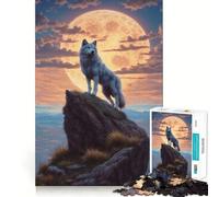 Wolf on Top of A Hill Adults 1000 Piece Jigsaw Puzzle Think Exercise Game Zero Gap Bonding Activity for Loved Ones (38x26cm)