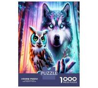 Wolf Owl Forest 1000pc Puzzle for Adults Vibrant Wild Mysticism Premium Jigsaw Puzzle Recycled Cardboard Adult Educational Challenge Fun Present Home Activity Great Gift for Kids Beginners 52x38cm/100