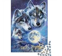 Wolf Pack 1000 Piece Jigsaw Puzzle Paper for Adults Moonlit Night Scenery Improve Focus Relaxing Family Home Gift 52x38cm/1000pcs