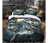 Wolf pack 3D Print 3 PCS Comforter Cover Night fantasy art Duvet Cover Set Breathable Microfiber Zipper Closure Hypo-allergenic for Kids Teens Men Women Double（200x200cm）