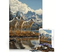 Wolf Pack by The Lake 1000 Piece Jigsaws for Teenagers Puzzle Recall Skill Restful Escape Crisp Edges Cozy Xmas Gift (50x75cm)