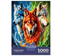 Wolf Pack Flame Ice 1000 Pieces Jigsaw Puzzle Primal Elemental Force Premium Jigsaw Puzzle Thick Cardboard Impossible Hard Challenging Relaxation Creativity Gift Giving for Adults 52x38cm/1000pcs