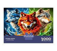 Wolf Pack Flame Ice 1000pc Puzzle for Adults Primal Elemental Force Jigsaw Puzzle Set Sturdy Cardboard Couple Puzzle Partners Ultra Difficult Home Activity 70x50cm/1000pcs