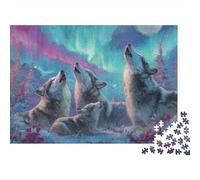 Wolf Pack Howling at Moon Jigsaw Puzzles Puzzle for Adults Kids. 1000 Pieces Great Gifts Challenge Toy Educational Games Home Decoration for Educational Games Gifts 52x38cm/1000pcs