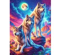 Wolf Pack Howling at The Moon 500 Piece Complete Jigsaw Puzzle Set Wildlife Pet Teens Beginners Educational Challenge Puzzle Fans Group Play Anniversary Creativity & Gift Giving 500 PCS