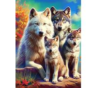 Wolf Pack in A Magical Forest 300 Pc DIY Jigsaw Puzzle Science Fiction Magical Dream Puzzles for Adults Teens Hard Challenging Team Building Stress Reducing Autumn Rigid Cardboard 300 PCS