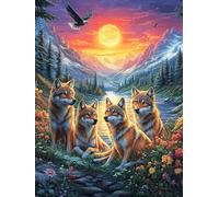 Wolf Pack in Mountain Sunset 300 Pieces Set Classic Jigsaw Puzzle Mitos Fantástico Couple Puzzle Partners Mind Relaxation Wall Decor Easter New Year Creativity & Gift Giving 300 PCS