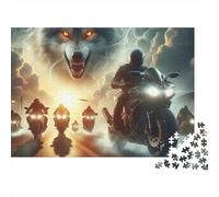Wolf Pack Jigsaw Puzzle for Adults 1000 Pieces Puzzle Game Motorcycle Rider Night Challenge Focus Home Decor Gift 38x26cm/1000pcs