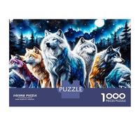 Wolf Pack Moon 1000 Pieces Classic Jigsaw Puzzle Arctic Canine Unity Jigsaw Puzzle Set Thick Cardboard Impossible Hard Challenging Relaxation Creativity Gift Giving Indoor Leisure Puzzle 70x50cm/1000p