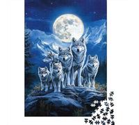 Wolf Pack Moon Night Scene 1000 Piece Jigsaw Puzzle Paper for Adults Night Natural Landscape Puzzle Game for Family Relax Focus Home Decor Gift 38x26cm/1000pcs