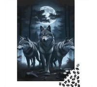 Wolf Pack Moonlit Forest 1000 Piece Jigsaw Puzzle Paper for Adults Night Wildlife Puzzle Game Home Decor Gift Family Relaxation 52x38cm/1000pcs