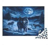 Wolf Pack-Night Forest Scene 1000 Piece Jigsaw Puzzles for Adults in Vibrant Colours Colourful Jigsaws Moon Wolves As An Aesthetic Jigsaw Puzzle for Home Decor Puzzle 38x26cm/1000pcs