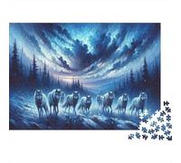Wolf Pack Night Walk 1000 Pieces Jigsaw Puzzle for Adults 14+, Eco-Friendly Cardboard, Blue Wolf Pack, Stress Relief Entertainment, Creative Family Activity, Great Gift Idea 52x38cm/1000pcs