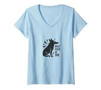 Wolf Pack of One: Lone Warrior Spirit V-Neck T-Shirt, Women, Baby Blue, XXL