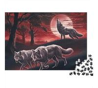 Wolf Pack Red Full Moon 1000 Piece Jigsaw Puzzle Jigsaw Puzzle for Adults Night Scene Puzzle Game for Family 52x38cm/1000pcs