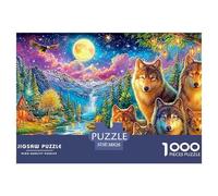 Wolf Pack Rests by A River, with A Mountain And Cabin in View 1000 Piece Jigsaw Puzzle Enchanted Spirit Wolf - Classic Jigsaw Puzzles for Kids & Adults 38x26cm/1000pcs