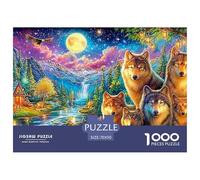 Wolf Pack Rests by A River, with A Mountain And Cabin in View 1000-Piece Jigsaw Puzzle Enchanted Spirit Wolf - Educational & Challenging, Recycled 70x50cm/1000pcs