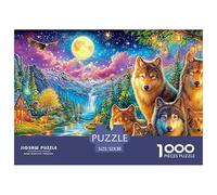 Wolf Pack Rests by A River, with A Mountain And Cabin in View 1000-Piece Jigsaw Puzzle Enchanted Spirit Wolf - Brainteasing Challenge for Adults & Kids 52x38cm/1000pcs