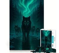 Wolf Pack Under Aurora Borealis 1000-piece Jigsaw Puzzles Brain Fun Training Seamless Fit Precise Pieces Fascinating Hobby for Idle Moments (50x75cm)